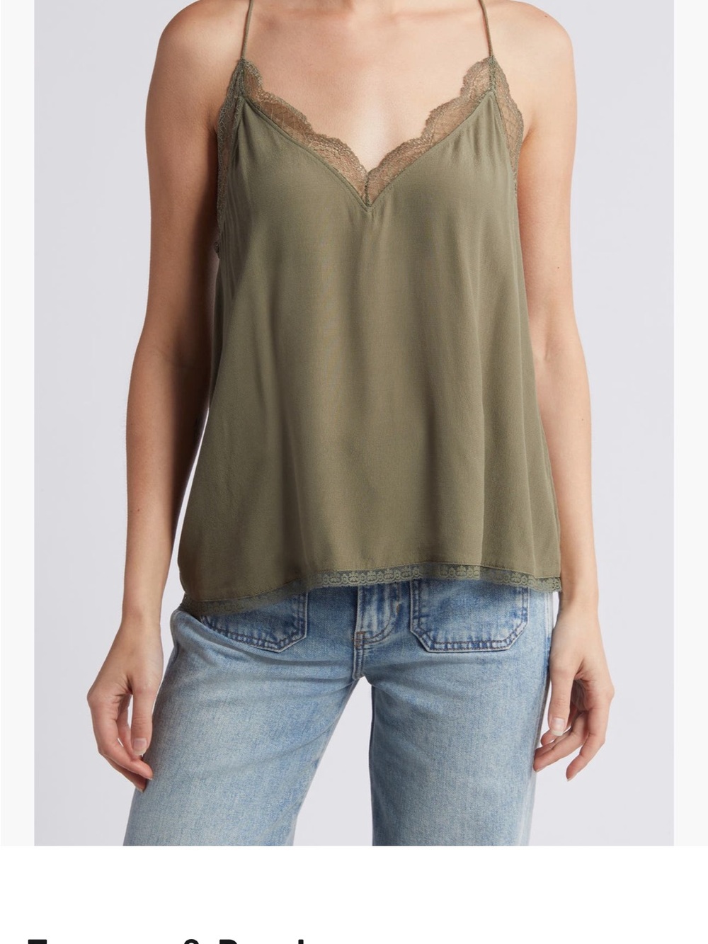 Treasure & Bond Olive Lace-Trim V-Neck Silk-Feel Camisole